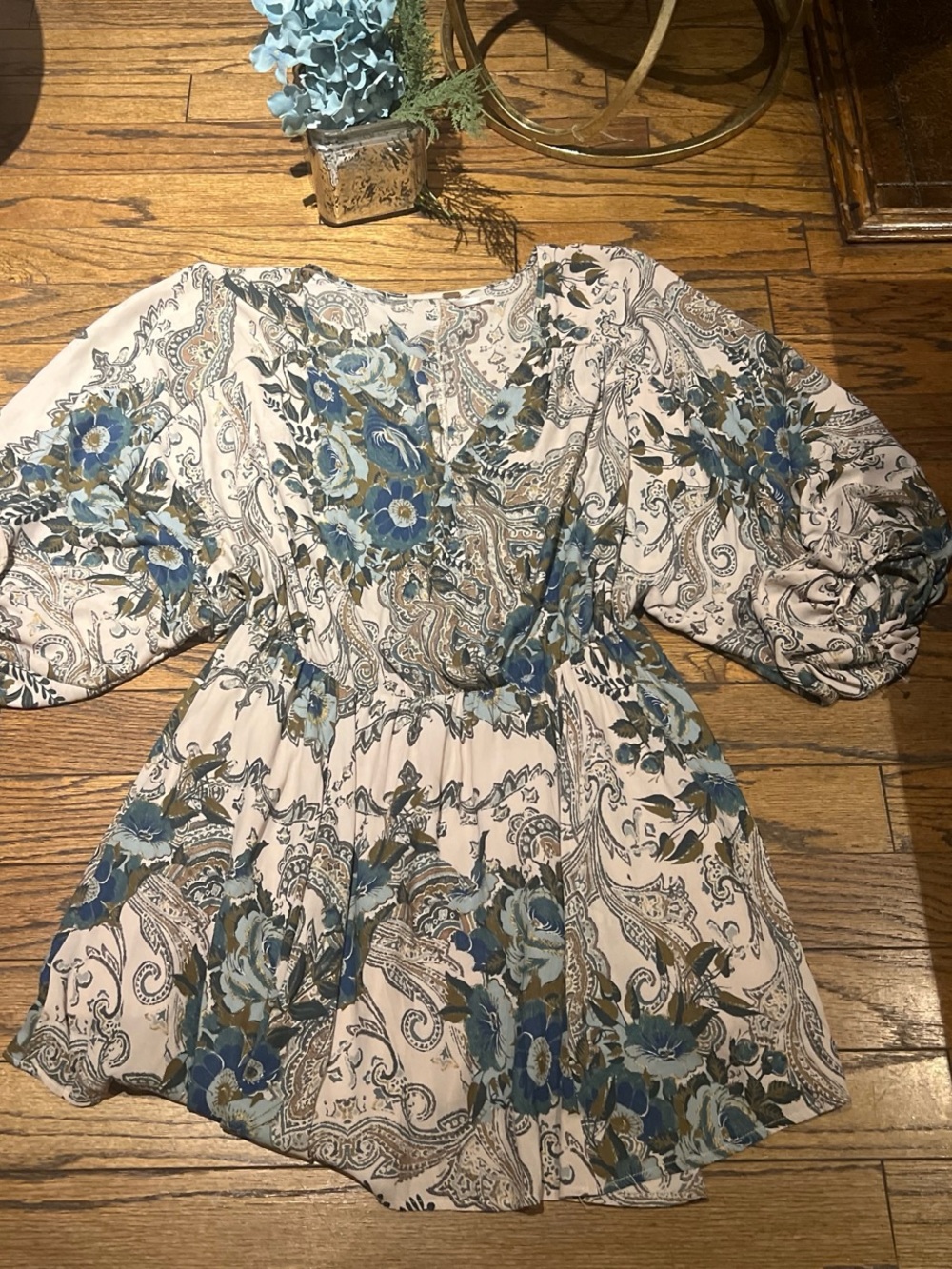 Free People Cream dress with Blue Floral Print